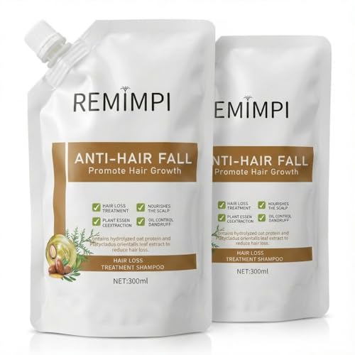 REMIMPI Herbal Anti-Fall Shampoo Ginger & Ginseng Scalp Cleanser with Jojoba & Oat Extracts Strengthening Formula for Thinning Hair 300ml (2-Pack Duo Set)