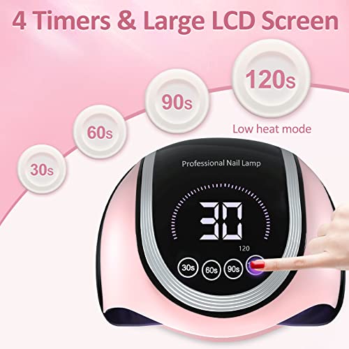 Naxbey Uv Led Nail Lamp For Two Hands, 180W Uv Light For Nails Fast Curing Gel Polish Lamp With 60 Lamp Beads,4 Timers Settings And Large Space Automatic Sensor, Professional Nail Dryer Lamp(Pink) #TOP2