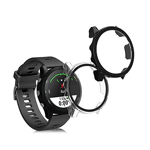 kwmobile etui kompatybilne z Garmin Forerunner 255/255 Music, pełne etui do trackera fitness, zestaw ze szkła, kolor czarny, przezroczysty, 2 sztuki