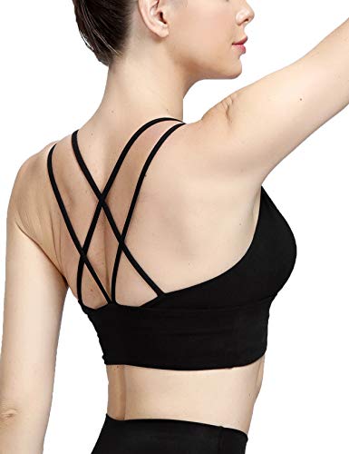 Motorun Womens Push-Up Padded Strappy Sports Bra Cross Back Wirefree Fitness Yoga Top Black-383 M #TOP2