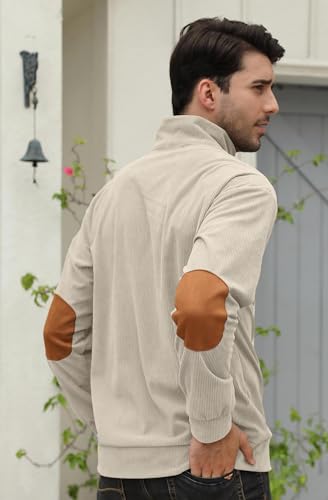 Men's Fashion Corduroy Sweatshirt Long Sleeve Button-Down Shirt Stand Collar Pullover Sweater4