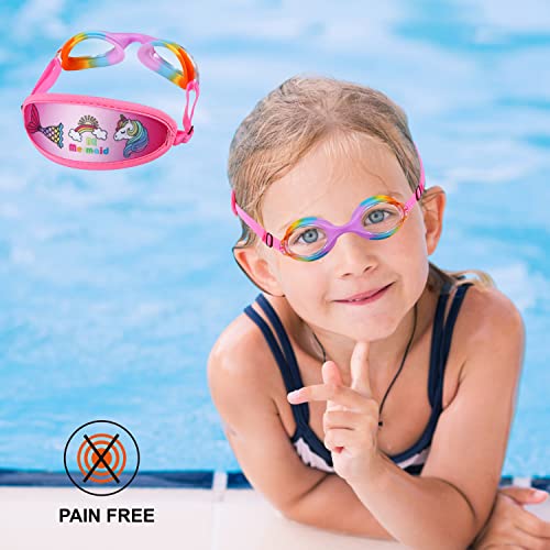Kids Swim Goggles Age 4-7, Toddler Goggles No hair pull/Bungee Strap/Soft Band