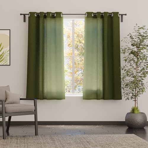 Image of Encasa XO Window Cotton Curtains, Light Filtering Drapes Leaf Green