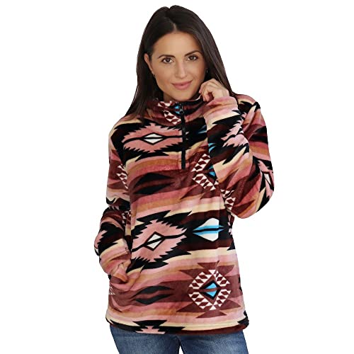 TrailCrest Aztec Women's Velour 1/4 Zip Jacket, Ultra Soft Plush
