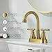 FROPO Brushed Gold Bathroom Sink Faucets - 4Inch Centerset Faucets 2-Handle 360 Swivel Spout Faucet Bathroom 2 or 3 Hole with Pop-up Drain & Supply Lines for Vanity RV Restroom