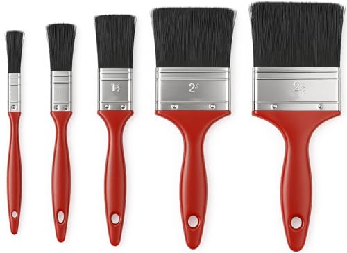 Xtremeauto 5pc Paint Brush Set Synthetic Bristle Brushes for Emulsion Gloss Varnish & Stains Ergonomic Handles Sizes: 0.5 1 1.5 2 2.5 Ideal for DIY & Craft Projects (5 Piece)
