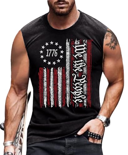 Heralady 4th of July Shirts Mens Muscle Tank Top 1776 Sleeveless Graphic Gym Workout USA Flag Shirt Black XXLarge