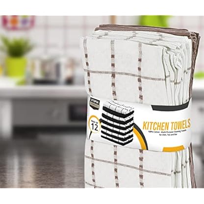 Utopia Towels - 12er Pack Geschirrtücher Küchentücher, 38 x 64 cm Baumwolle Geschirrtüch – Maschinenwaschbar (Braun und Weiß) – Bild 7