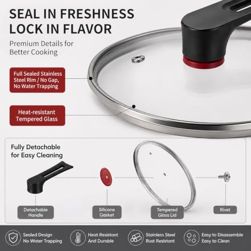 12.6" Lake Tian Tri-Ply Chemical Free Laser Etched Honeycomb Nonstick Stainless Steel Wok Pan w/ Glass Lid - image 5