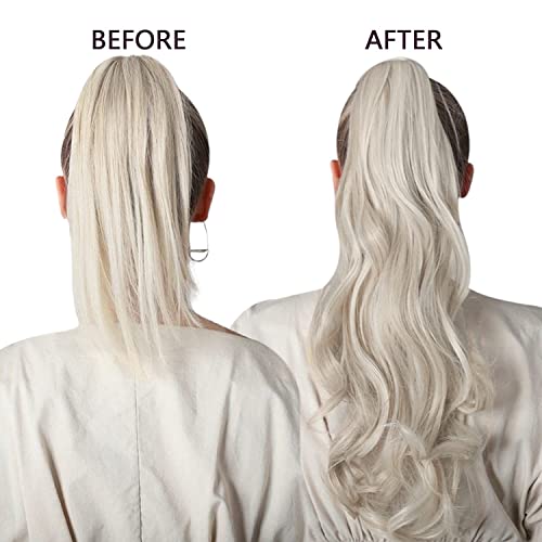 RUNATURE Blonde Ponytail Hair Extensions - Real Human Hair, White Blonde, 14 Inch, 70 Gram, 7-Ponytail-#800, 14inch/35.56cm - Image 2