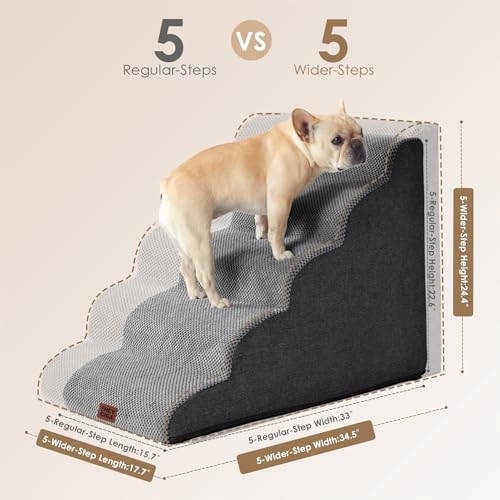 EHEYCIGA Curved Dog Stairs Ramp for High Beds, 5-Step Extra Wide Dog Steps for Small Dogs and Cats, Pet Stairs for High Bed Climbing, Non-Slip Balanced Pet Step Indoor, Grey by EHEYCIGA - Image 4