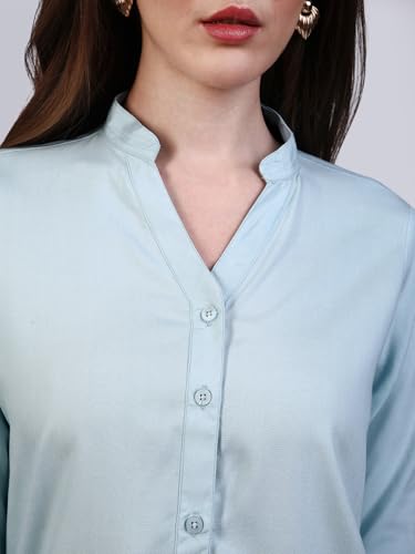 Image of Urbano Fashion Women's Modal Viscose Full Sleeve Regular Fit Casual Solid Shirt with Mandarin Collar
