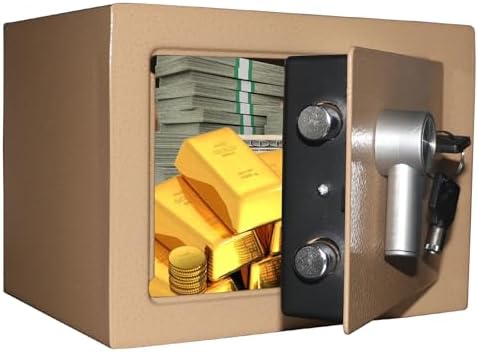 Yuanshikj Steel Safe Box - Key Locked, 0.2 Cubic Ft Small Home Sa...