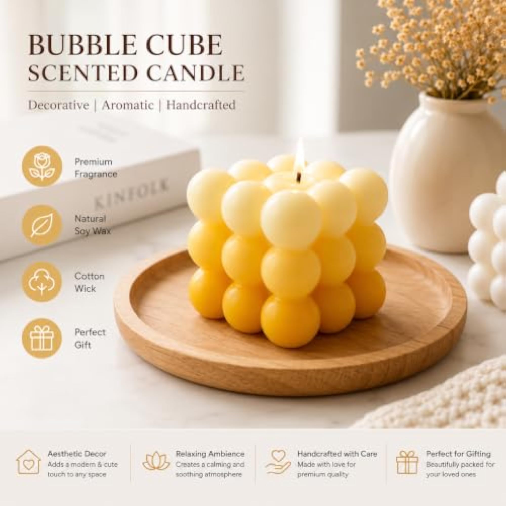 Handmade Bubble Cube Scented Candle, Decorative Gift for Home