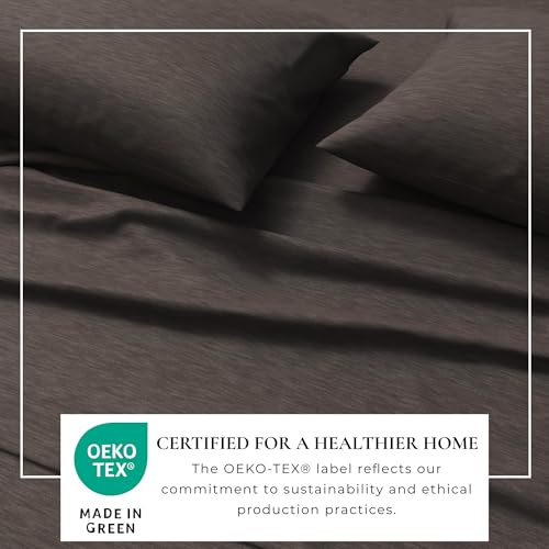 Image of Great Bay Home Cotton Jersey Knit Queen Sheet Set - Ultra-Soft, Stretchy, Heathered Melange Bed Sheets - Cozy, Soft T-Shirt Sheet & Pillowcase Set (Charcoal)