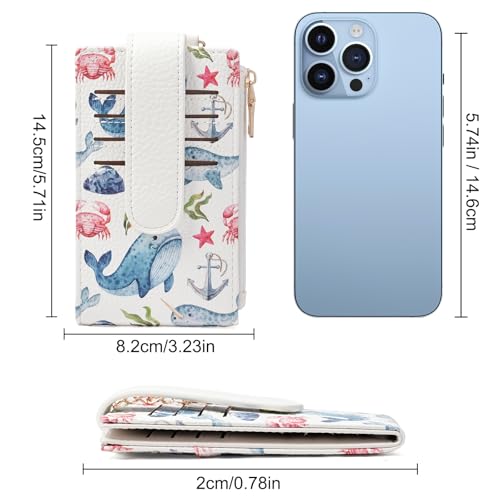 Image of GOIACII RFID Slim Card Holder Wallet with ID Window Thin Bifold Wallet for Womens Zipper Coin Pocket Whale Print