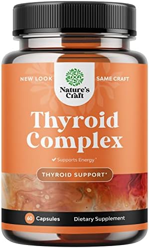Herbal Thyroid Support Complex - Iodine Thyroid Supplement with L Tyrosine Bladderwrack Kelp Selenium and Ashwagandha - Mood Enhancer Energy Supplement for Thyroid Health - 60 Halal Capsules