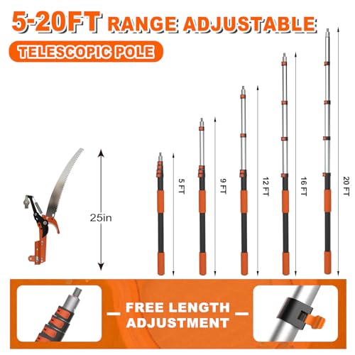 Image of SISUPASSIE 26FT Reach Tree Trimmer, Telescoping Pole Saw with 5-20FT Extension Pole, Manual Tree Pruner Extendable for Yard, Garden, Patios