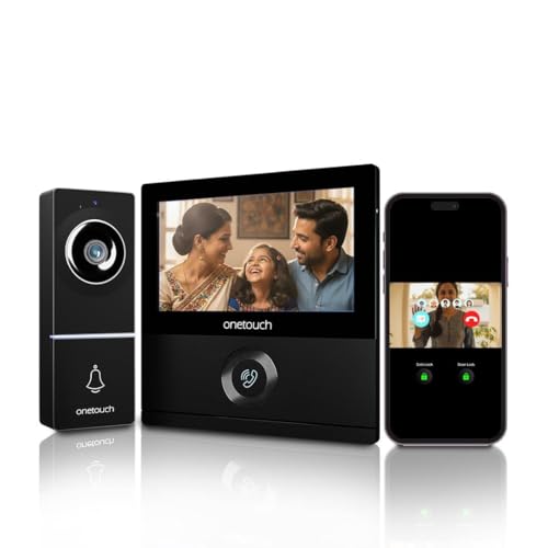 Image of ONETOUCH BIS Certified Full HD Video Door Phone with 2-Channel DVR, SD Card Slot, Smart Lock & Sensor Integration, Voice Changer, AHD Camera Support, Smart Home Security, Black