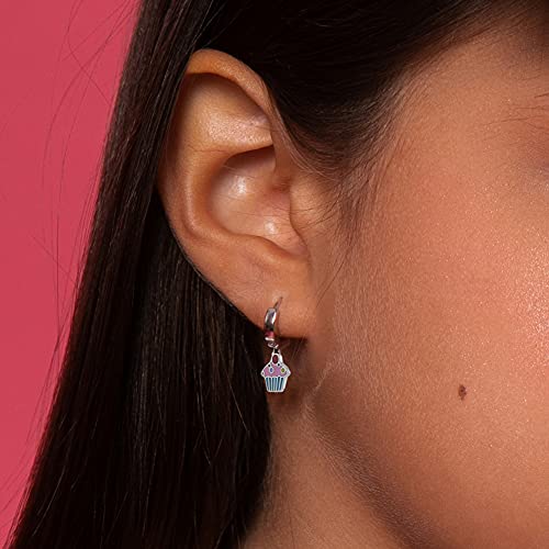 925 Sterling Silver Multicolor Enamel Cupcake Dangle Hoop Earrings For Little Girls 10mm - Adorable & Fun Food Themed Jewelry for Young Girls3