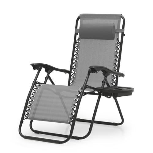 Chaise longue camping pliable réglable transat jardin gris - 2