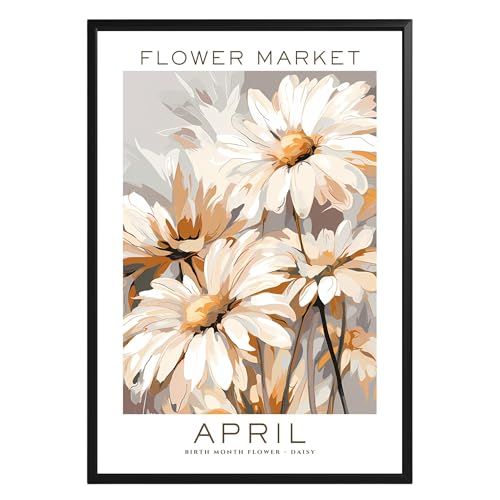 Birthday Gifts for Women, Flower Market April Birthday Wall Art Print, Birth Month Gift, Abstract Floral Poster for Bedroom, Bathroom, Living Room Decor (Unframed)