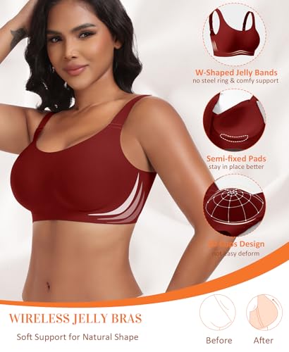 Image of Wireless Jelly Seamless Bras for Women No Underwire Tshirt Full Coverage Padded Bra Comfortable Everyday Bralettes