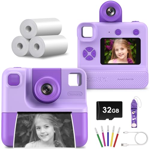 Camara Fotos Infantil Instantanea,26MP Camara de Fotos Instantaneas con 32GB y Papel de Impresión, HD 1080P Cámara Instantánea para Niños y Niñas 3 a 12 Años con Objetivo Giratorio de 10 Aumentos