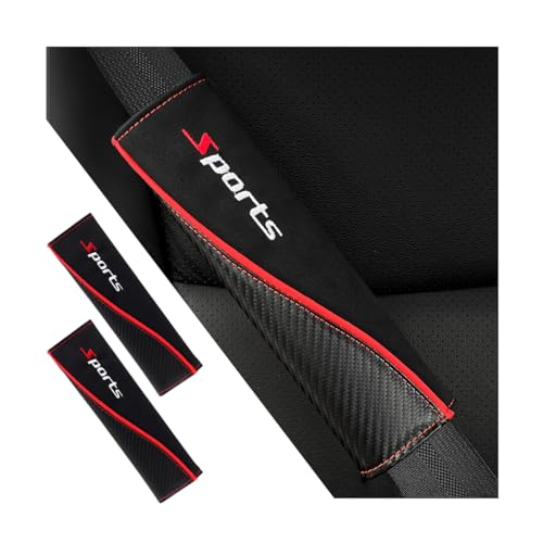 Adunsiaoto 2 Pieces Leather Car Safety Seatbelt Cover Pads, Car Seat Belt Cover Carbon Fiber Leather Protection, Seat Belt Protector Automobile Interior Accessories Compatible with Cars(Sports)