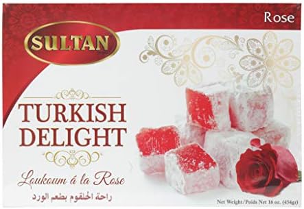 Sultan Turkish Delight - Rose, No Preservatives, No Additives, Low Fat Dessert, Giftable Candy Sweets, 16oz