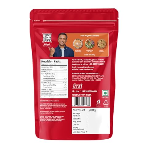 Image of Farmley Sunflower Seeds 200 gram I Sunflower Seeds for Eating | Diet Food | Healthy Snack | Raw seeds | Weight management | Source of Antioxidants Pack of 3