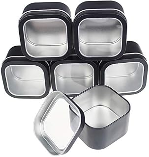 6-Pack Empty 240ml Square Metal Tins with Clear Window for Candle Making, Candies, Gifts & Treasures, Black