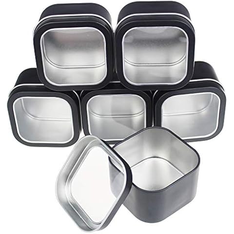 6-Pack Empty 240ml Square Metal Tins with Clear Window for Candle Making, Candies, Gifts & Treasures, Black Cover