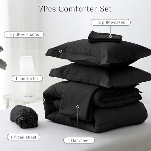 JOLLYVOGUE Oversized King Comforter Set, Ultra-Soft Bed in a Bag Oversized King Size 7 Pieces, Oeko-TEX Certified Bedding Set with Down Alternative Comforter, Sheets, Pillowcases & Shams, Black by JOLLYVOGUE - Used condition - Image 5