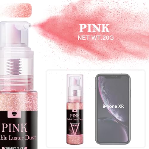 Essbarer Glitzer Spray Set - 20g Lebensmittel Glitzer Glitzerstaub für Getränke, Champagner, Kuchen - Essbarer Metallisch Lebensmittelfarbe Pulver zum Cocktails, Wein, Likör, Backen, Torten (Rosa)