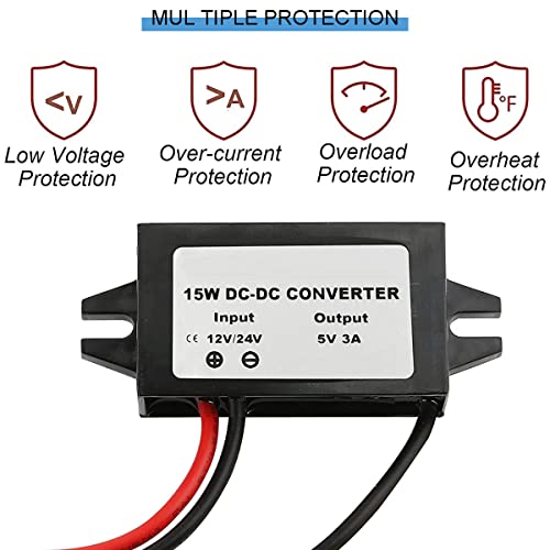 2 pcs DC 8-35V to DC 5V USB C DC DC Converter Buck Module 12V/24V to 5V 3A 15W USB Output Step Down Voltage Regulator Charger with knob Cap4