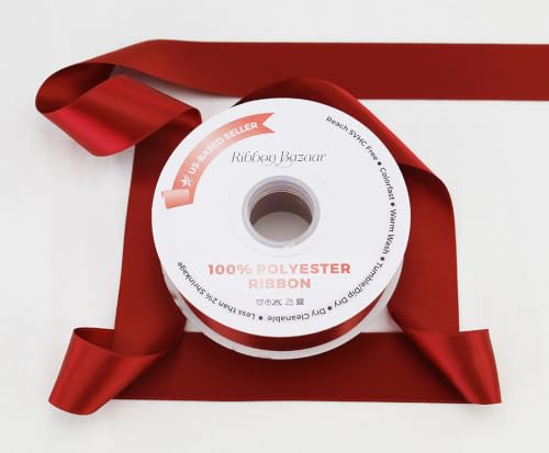 Image of Ribbon Bazaar Double Faced Satin - Premium Gloss Finish - 100% Polyester Ribbon for Gift Wrapping, Crafts, Scrapbooking, Hair Bow, Decorating & More - 2-1 /4 inch Brick Red 25yd Spool