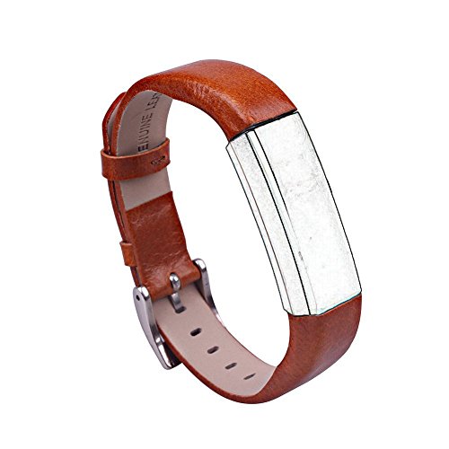 Fitbit Alta Band, Newest Genuine Leather with Watch Buckle Design Replacement Watch Bands Wristband Bracelet Strap for Fitbit Alta (No Tracker) (Brown)