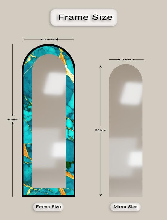 Specchio da pavimento in marmo con venature dorate oceaniche da 63,5 x 160 cm (larghezza x altezza), specchio da pavimento con cornice nera e cornice nera