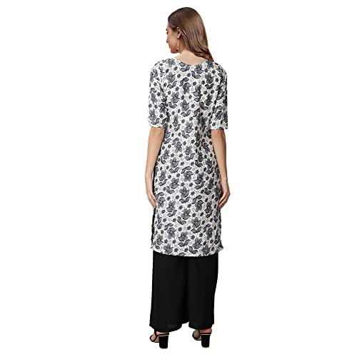 Image of Pinkmint Women's Crepe Grey Color Floral Printed Straight Kurti[NB-530357]