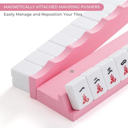 Juego 4 soportes de madera para Mahjong con empujadores miniatura 4