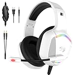 IMYB Gaming Headset with Microphone for Pc, Xbox One Series X/s, Ps4, Ps5, Stereo Wired Noise Cancelling Over-Ear Headphones with Mic, RGB, for Computer, Laptop, Mac, Gamer (White)