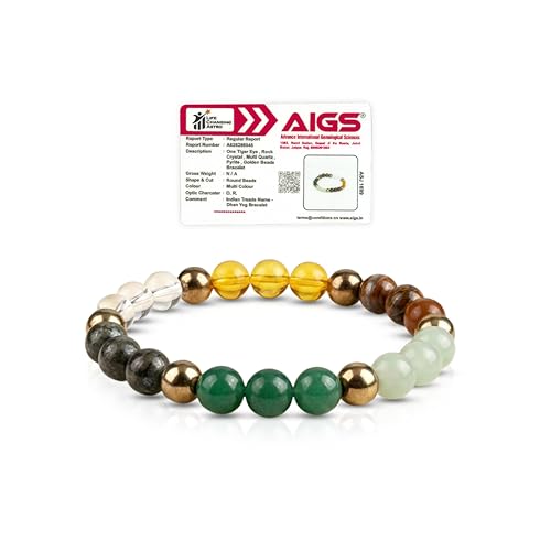 Image of Dhan Yog Bracelet for Wealth & Success | Pyrite Citrine Tiger Eye Green Aventurine Hematite | Money Attraction, Confidence & Abundance Bracelet | by Acharya Lavbhushan Ji
