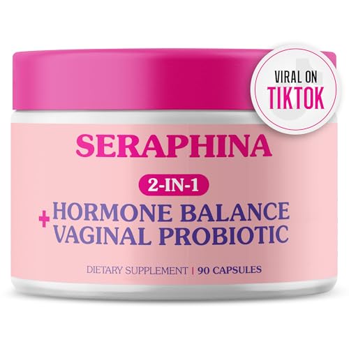 Image of Seraphina Vaginal Probiotics 2-in-1 for Women + Hormone Balance - 90 Capsules Complete Feminine Care, PMS & Urinary Tract Health, Prebiotic Blend, 10 Billion CFU, 6 Strains (90 Count (Pack of 1))