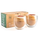 84degrees Doppelwandige Cappuccino Gläser, 2er Set 250ml, Moderne Glastassen für Kaffee, Thermogläser Set, Doppelwandig, Kaffeetasse Cappuccino
