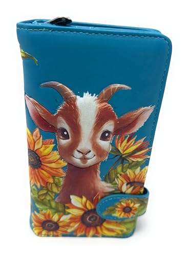 Shag Wear Garden Goat Wallet with Sunflowers for Women and Teen Girls Vegan Faux Leather Teal 7