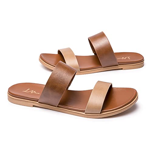 Lm Women's Slide Sandals Two Band Slip On Flat Sandals Casual Summer Sandals (9, Brown) #TOP6