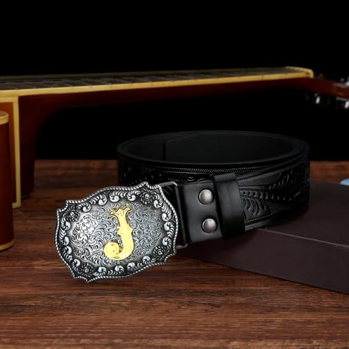 Image of Mens Western Cowboy Cowgirl Faux Leather Belt Longhorn Bull Pattern Letter Big Buckle Embossed Floral Belts