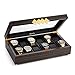 Glenor Co Large 12 Slot Wooden Watch Box For Men - Modern Luxury Case with Gold Buckle & Legs - Glass Display Storage - Mens Organizer - Black Leather Pillow Holder - Brown Walnut Wood