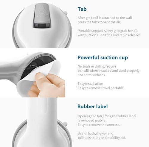 Newthinking Suction Bathroom Grab Rails, Portable Mobility Aids Safety Handle with Suction Cup Fitting, for Bathroom, Children and Disability Aids (2 Pack)